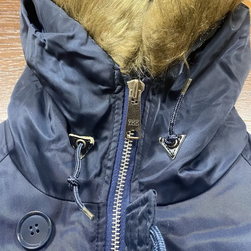 Vintage JCPenney Boys N-3B Parka Jacket Navy Blue Faux Fur Hood XL 18-20